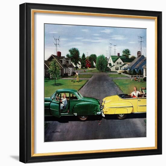 "Backup Collision", August 4, 1956-Stevan Dohanos-Framed Giclee Print