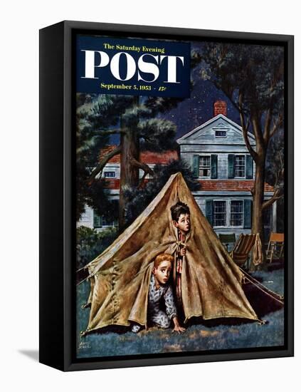 "Backyard Campers" Saturday Evening Post Cover, September 5, 1953-Amos Sewell-Framed Premier Image Canvas