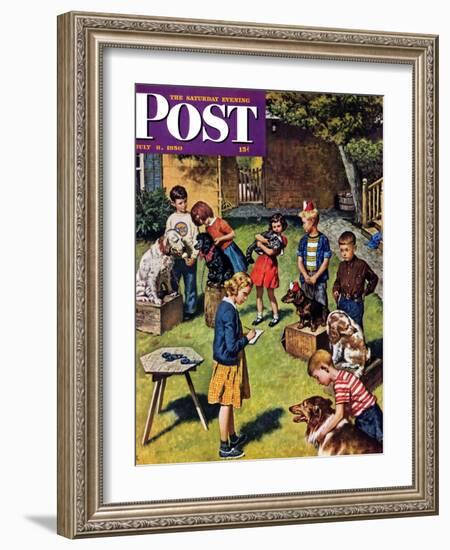 "Backyard Dog Show" Saturday Evening Post Cover, July 8, 1950-Amos Sewell-Framed Giclee Print