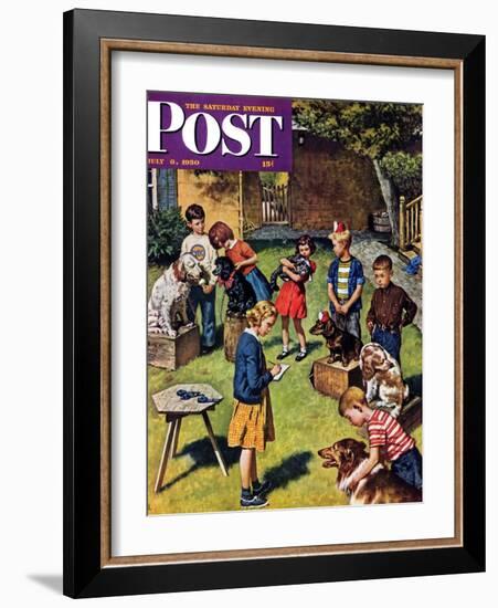 "Backyard Dog Show" Saturday Evening Post Cover, July 8, 1950-Amos Sewell-Framed Giclee Print