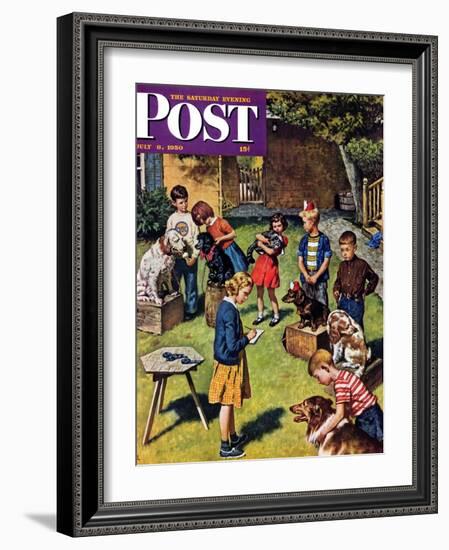 "Backyard Dog Show" Saturday Evening Post Cover, July 8, 1950-Amos Sewell-Framed Giclee Print
