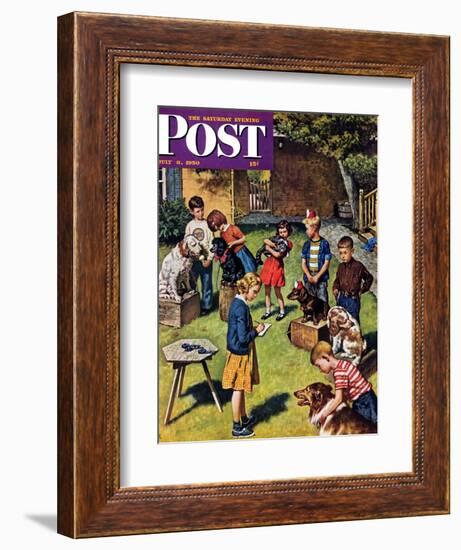 "Backyard Dog Show" Saturday Evening Post Cover, July 8, 1950-Amos Sewell-Framed Giclee Print