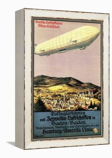 Baden-Baden, Germany - Luftschiff Zeppelin Airship over Town Poster-Lantern Press-Framed Stretched Canvas