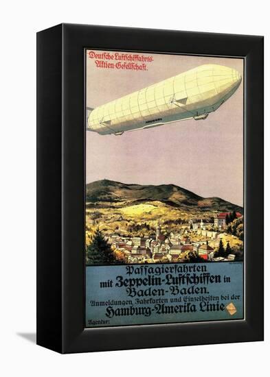 Baden-Baden, Germany - Luftschiff Zeppelin Airship over Town Poster-Lantern Press-Framed Stretched Canvas