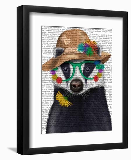 Badger and Flower Glasses-Fab Funky-Framed Art Print