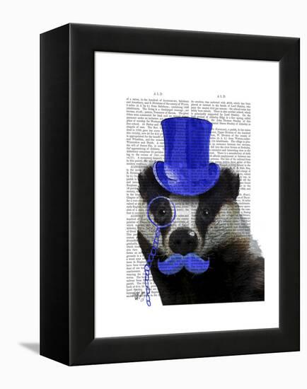 Badger with Blue Top Hat and Moustache-Fab Funky-Framed Stretched Canvas