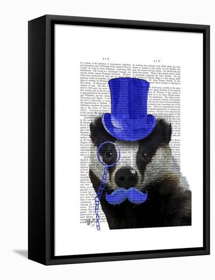 Badger with Blue Top Hat and Moustache-Fab Funky-Framed Stretched Canvas