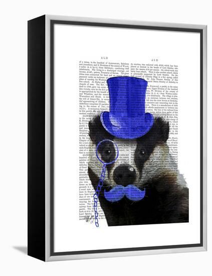 Badger with Blue Top Hat and Moustache-Fab Funky-Framed Stretched Canvas