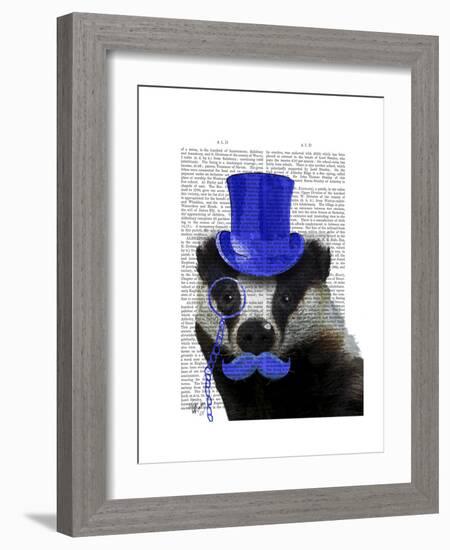 Badger with Blue Top Hat and Moustache-Fab Funky-Framed Premium Giclee Print