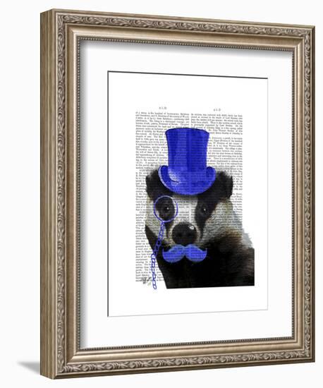 Badger with Blue Top Hat and Moustache-Fab Funky-Framed Art Print