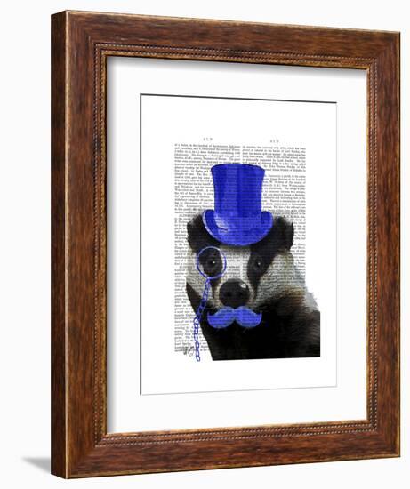 Badger with Blue Top Hat and Moustache-Fab Funky-Framed Art Print