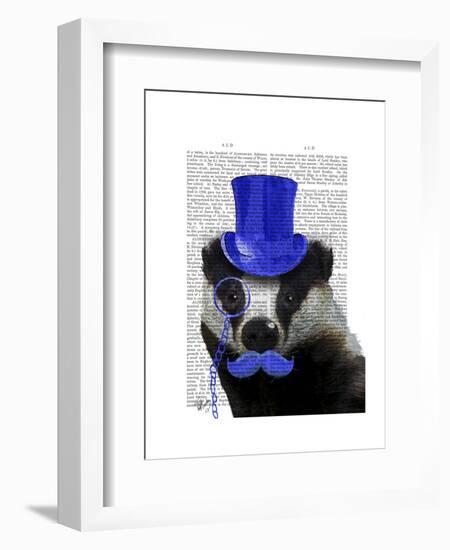 Badger with Blue Top Hat and Moustache-Fab Funky-Framed Art Print