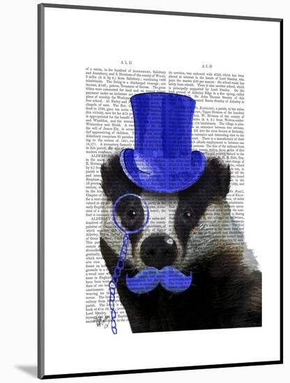 Badger with Blue Top Hat and Moustache-Fab Funky-Mounted Art Print