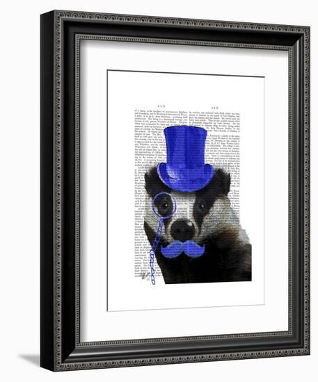 Badger with Blue Top Hat and Moustache-Fab Funky-Framed Art Print