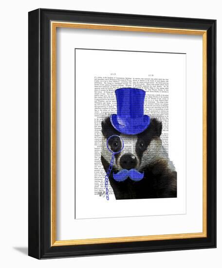 Badger with Blue Top Hat and Moustache-Fab Funky-Framed Art Print