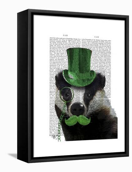Badger with Green Top Hat and Moustache-Fab Funky-Framed Stretched Canvas