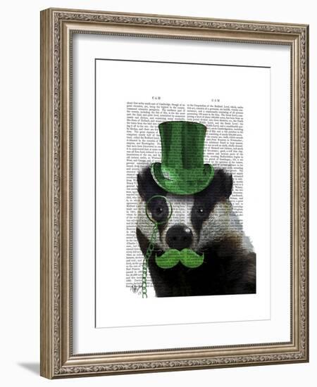 Badger with Green Top Hat and Moustache-Fab Funky-Framed Premium Giclee Print