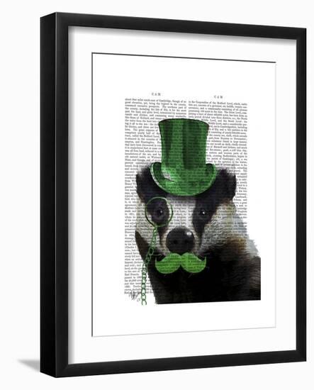 Badger with Green Top Hat and Moustache-Fab Funky-Framed Premium Giclee Print