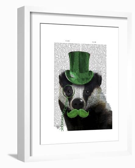 Badger with Green Top Hat and Moustache-Fab Funky-Framed Premium Giclee Print