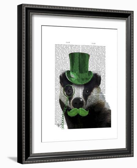 Badger with Green Top Hat and Moustache-Fab Funky-Framed Premium Giclee Print