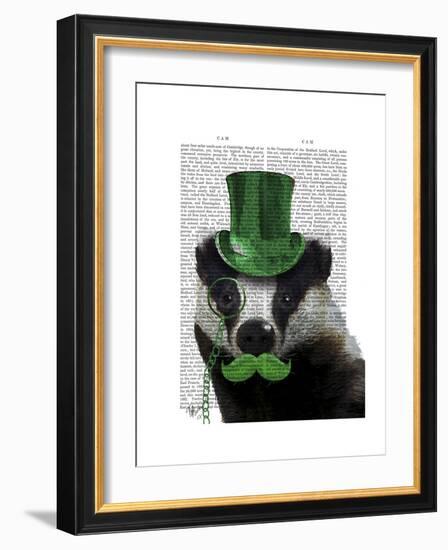 Badger with Green Top Hat and Moustache-Fab Funky-Framed Premium Giclee Print