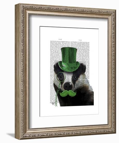 Badger with Green Top Hat and Moustache-Fab Funky-Framed Art Print