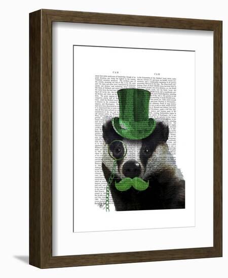 Badger with Green Top Hat and Moustache-Fab Funky-Framed Art Print