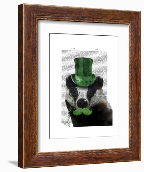 Badger with Green Top Hat and Moustache-Fab Funky-Framed Art Print