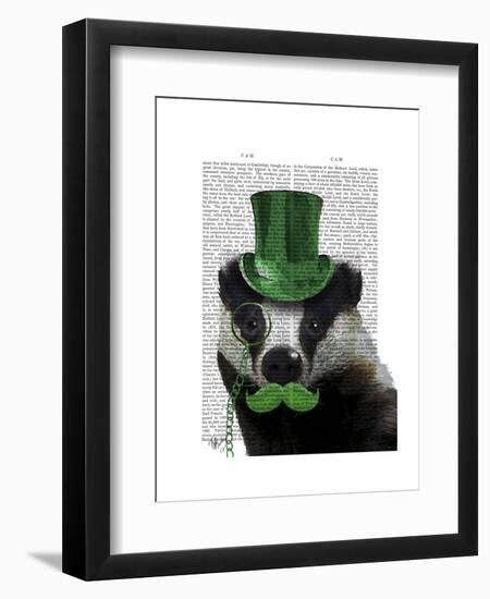 Badger with Green Top Hat and Moustache-Fab Funky-Framed Art Print