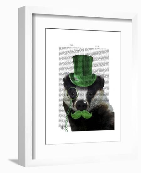 Badger with Green Top Hat and Moustache-Fab Funky-Framed Art Print