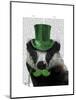 Badger with Green Top Hat and Moustache-Fab Funky-Mounted Art Print