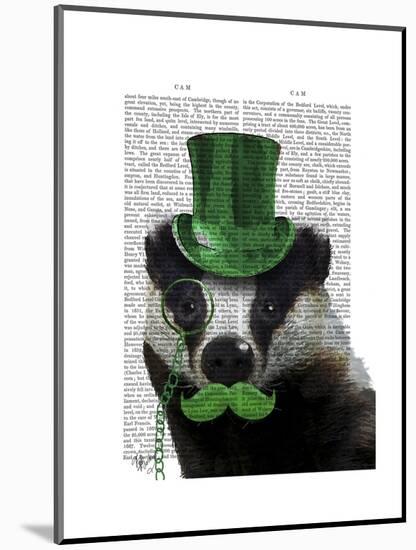 Badger with Green Top Hat and Moustache-Fab Funky-Mounted Art Print