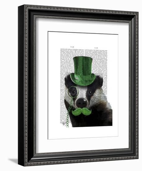 Badger with Green Top Hat and Moustache-Fab Funky-Framed Art Print