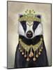 Badger with Tiara, Portrait-Fab Funky-Mounted Art Print