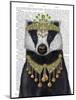 Badger with Tiara, Portrait-Fab Funky-Mounted Art Print