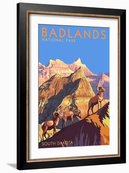 Badlands National Park, South Dakota - Bighorn Sheep-Lantern Press-Framed Premium Giclee Print