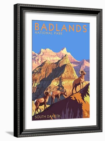 Badlands National Park, South Dakota - Bighorn Sheep-Lantern Press-Framed Premium Giclee Print