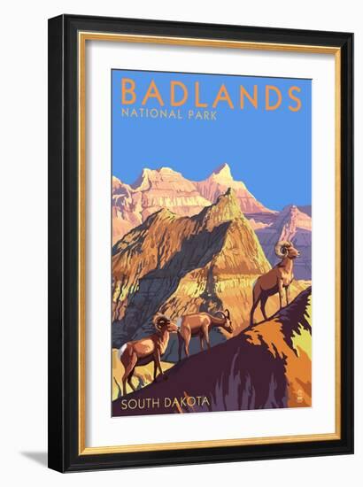 Badlands National Park, South Dakota - Bighorn Sheep-Lantern Press-Framed Premium Giclee Print
