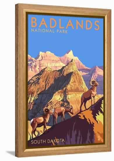 Badlands National Park, South Dakota - Bighorn Sheep-Lantern Press-Framed Stretched Canvas