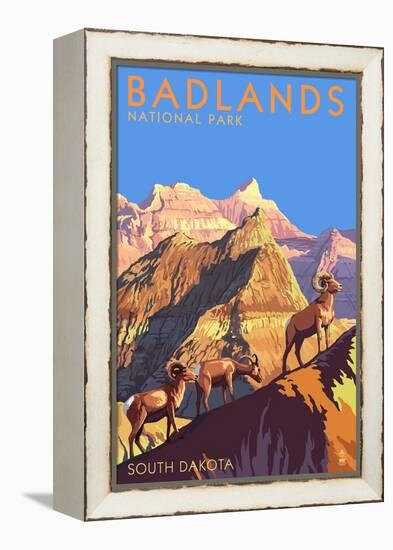Badlands National Park, South Dakota - Bighorn Sheep-Lantern Press-Framed Stretched Canvas
