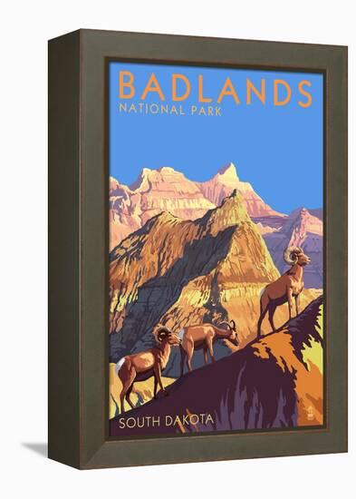 Badlands National Park, South Dakota - Bighorn Sheep-Lantern Press-Framed Stretched Canvas