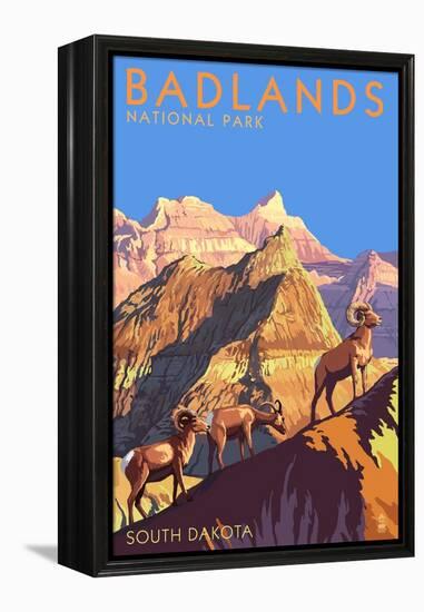 Badlands National Park, South Dakota - Bighorn Sheep-Lantern Press-Framed Stretched Canvas