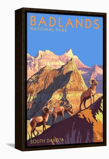 Badlands National Park, South Dakota - Bighorn Sheep-Lantern Press-Framed Stretched Canvas