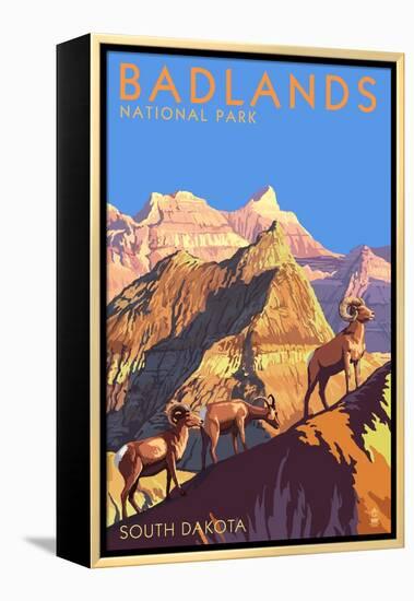 Badlands National Park, South Dakota - Bighorn Sheep-Lantern Press-Framed Stretched Canvas