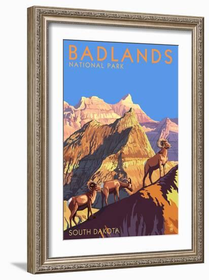 Badlands National Park, South Dakota - Bighorn Sheep-Lantern Press-Framed Art Print