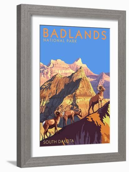 Badlands National Park, South Dakota - Bighorn Sheep-Lantern Press-Framed Art Print