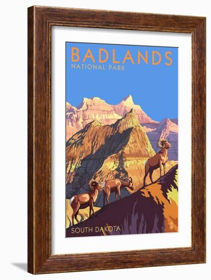 Badlands National Park, South Dakota - Bighorn Sheep-Lantern Press-Framed Art Print