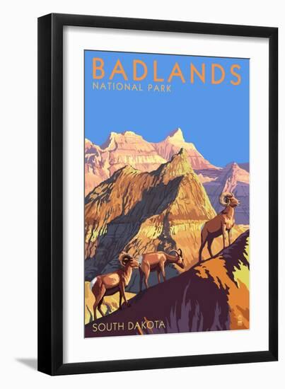 Badlands National Park, South Dakota - Bighorn Sheep-Lantern Press-Framed Art Print