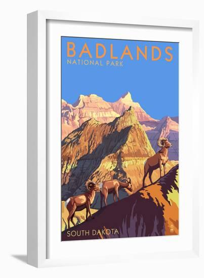 Badlands National Park, South Dakota - Bighorn Sheep-Lantern Press-Framed Art Print