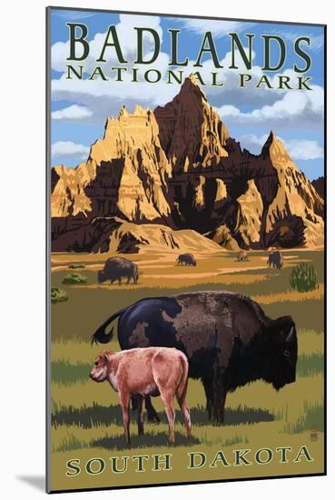 Badlands National Park, South Dakota - Bison Scene-Lantern Press-Mounted Art Print